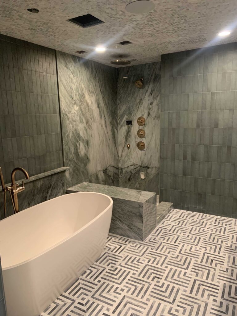 Shower wall green marble new edge stone